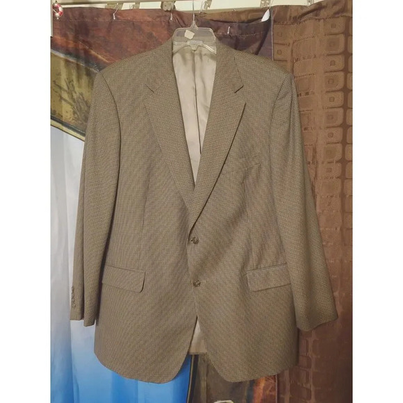Brooks Brothers Men's Brown Worsted Wool Houndstooth Blazer Sport Coat 46 Long - Picture 1 of 11
